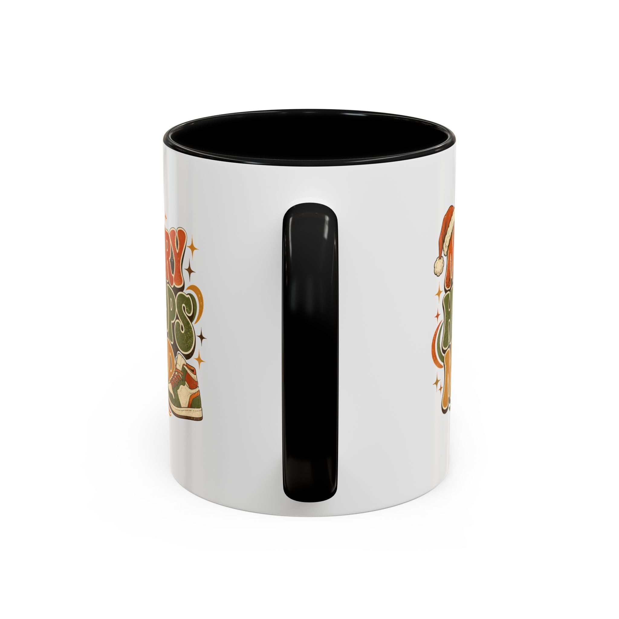 Modern Day Christmas Merry Hoops Mood Accent Coffee Mug — Retro Basketball Christmas Design