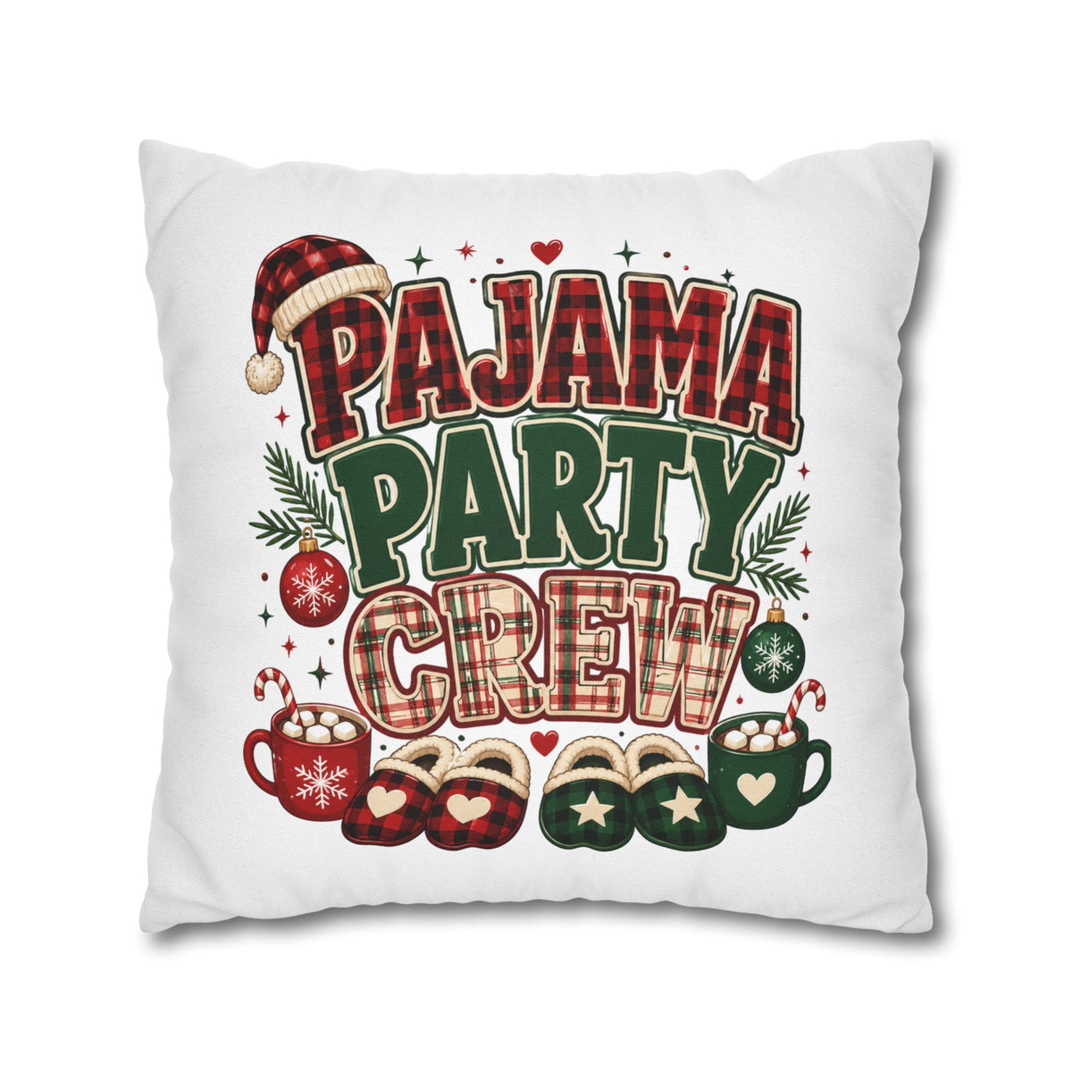 Christmas Pajama Party Crew Pillowcase — Christmas Holiday Decorative Throw Pillow Cover