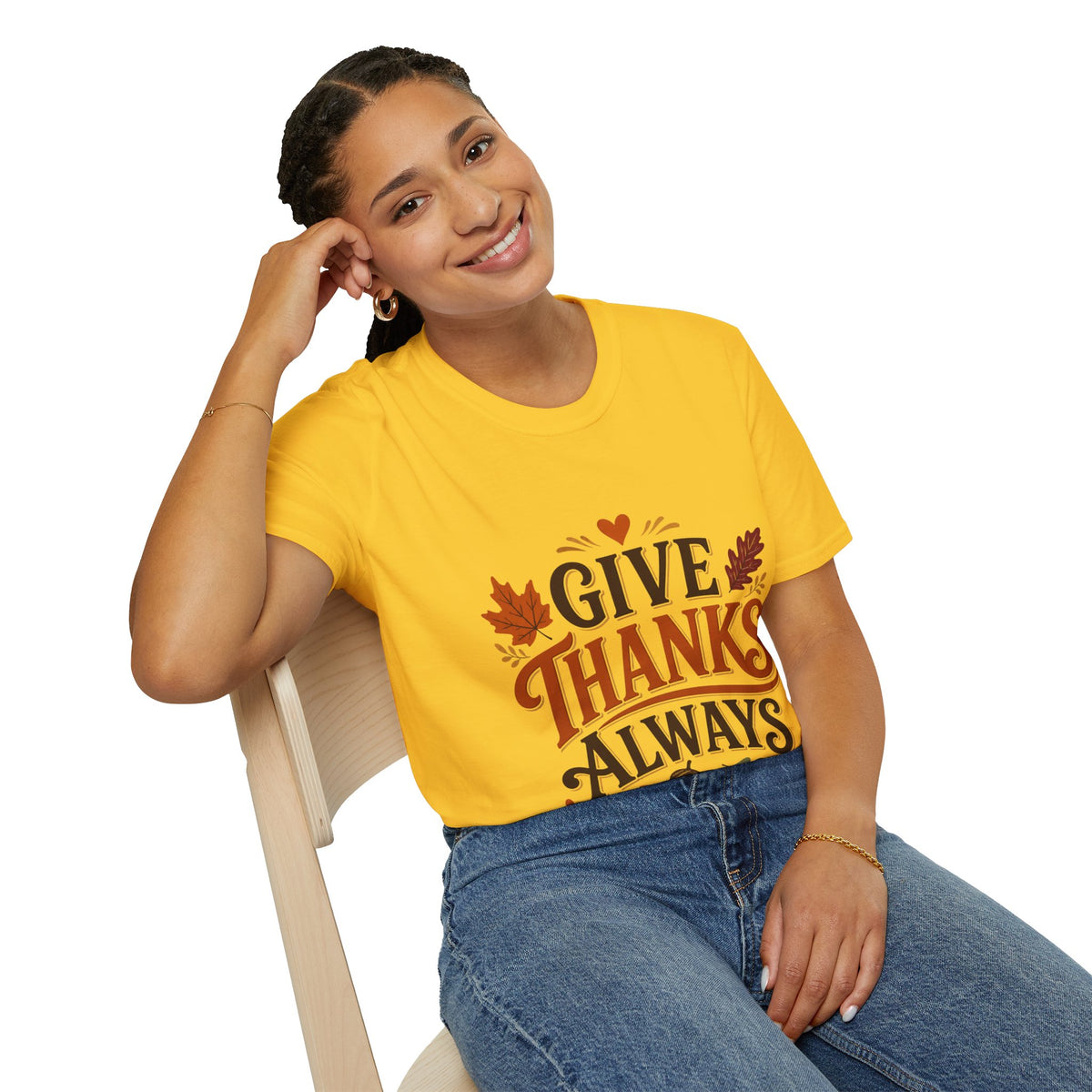 Thanksgiving T-Shirt Give Thanks Always Tee — Thanksgiving Fall Leaves Gratitude T-Shirt