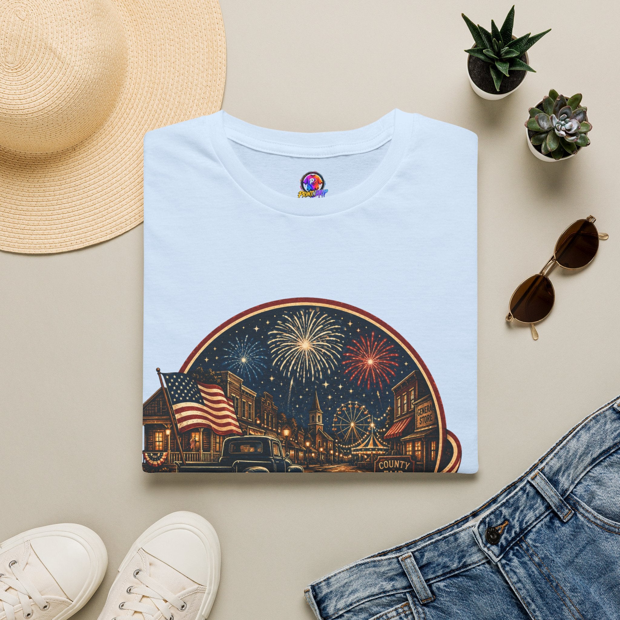Small Town Big Freedom T-Shirt — Patriotic 4th of July Fireworks Tee