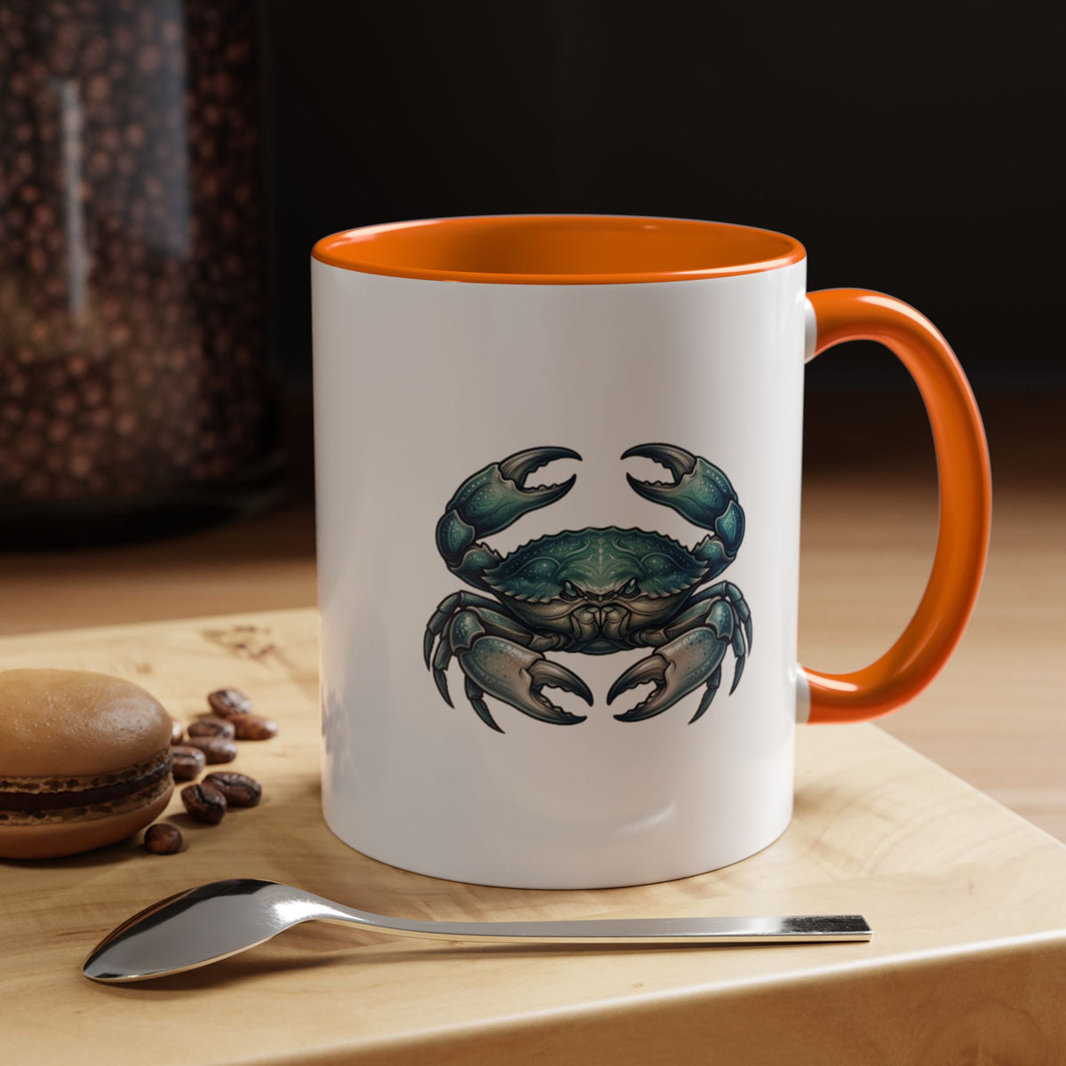 Cancer Zodiac Blue Crab Accent Coffee Mug — Nautical Beach Home Decor Gift