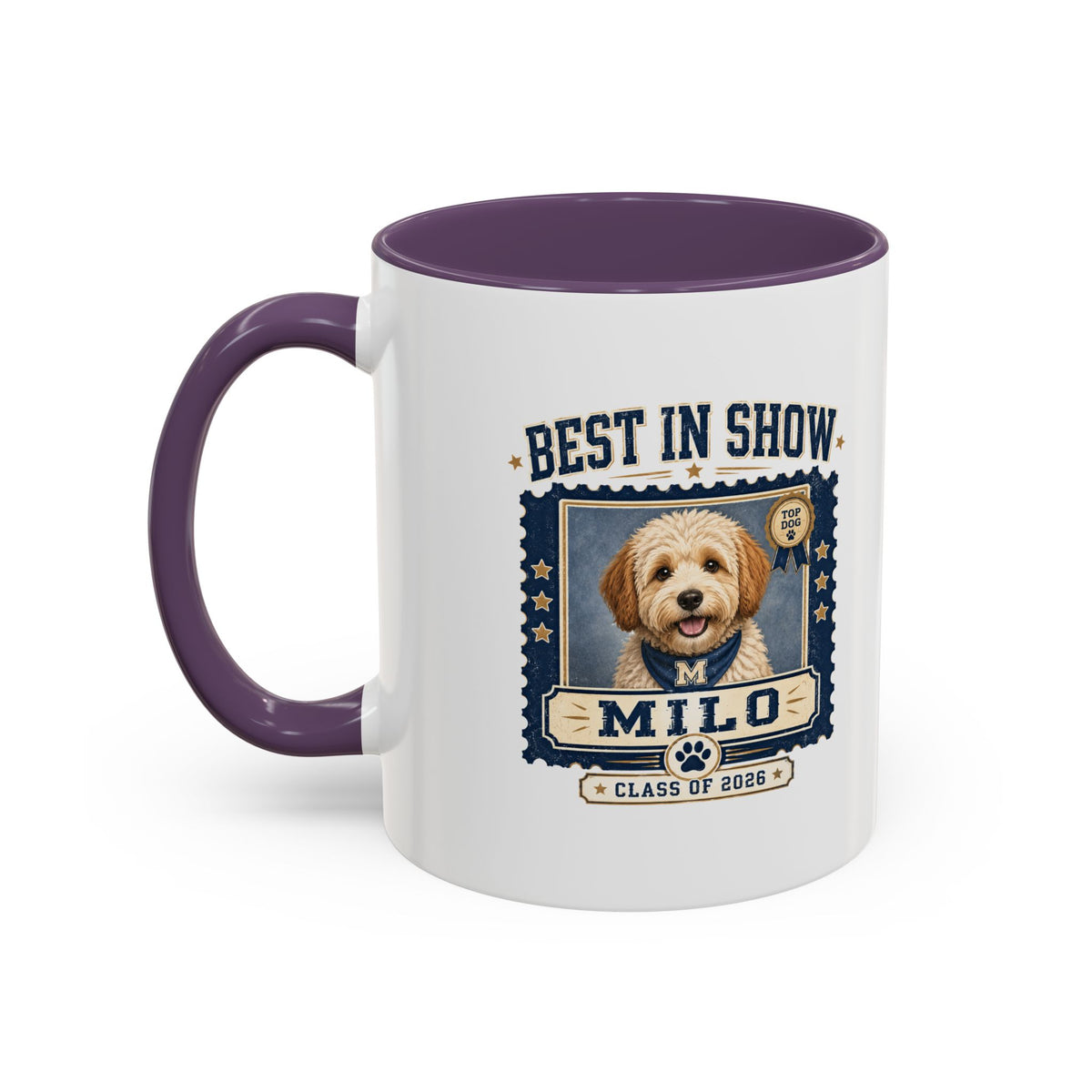 Milo Bailey Dog Dad Mom Best in Show Personalized Dog Photo Coffee Mug — 'Milo' Class of 2020 Accent Mug