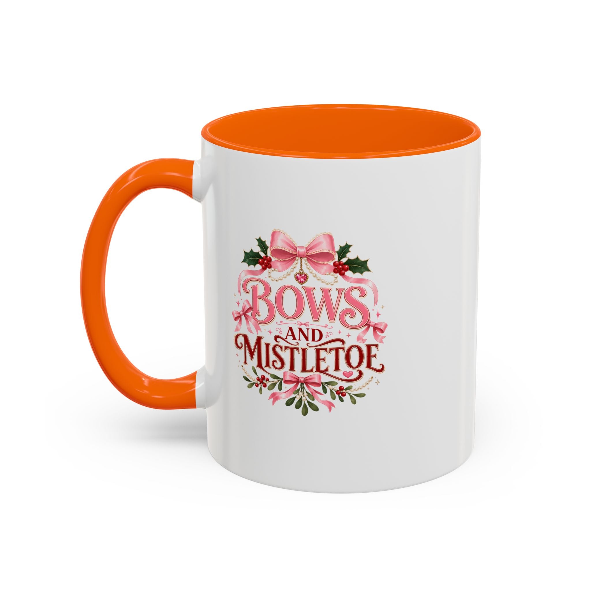 Bows and Mistletoe Accent Coffee Mug — Holiday Floral Christmas Coffee Cup
