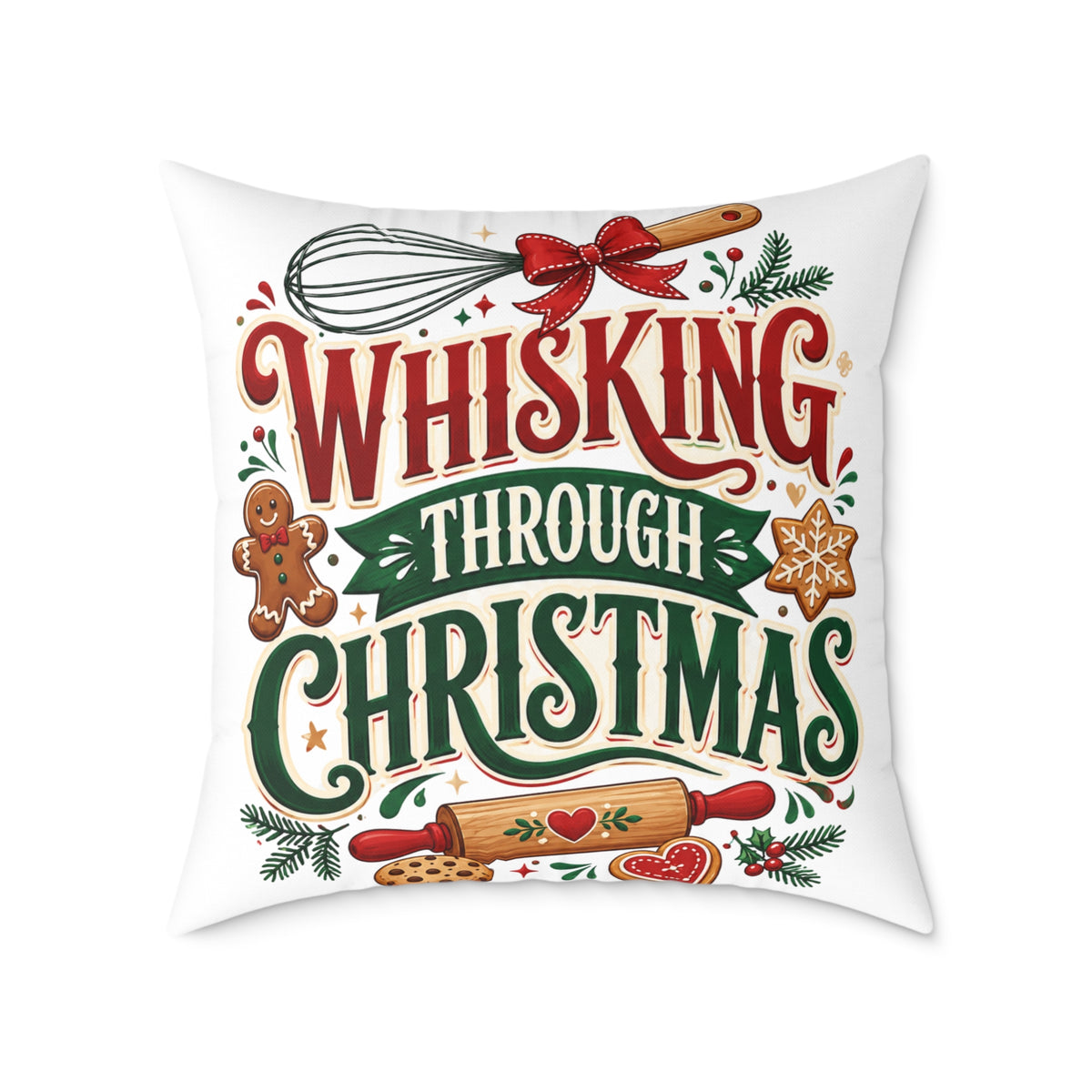 Whisking Through Christmas Pillow — Festive Baking Holiday Throw Pillow