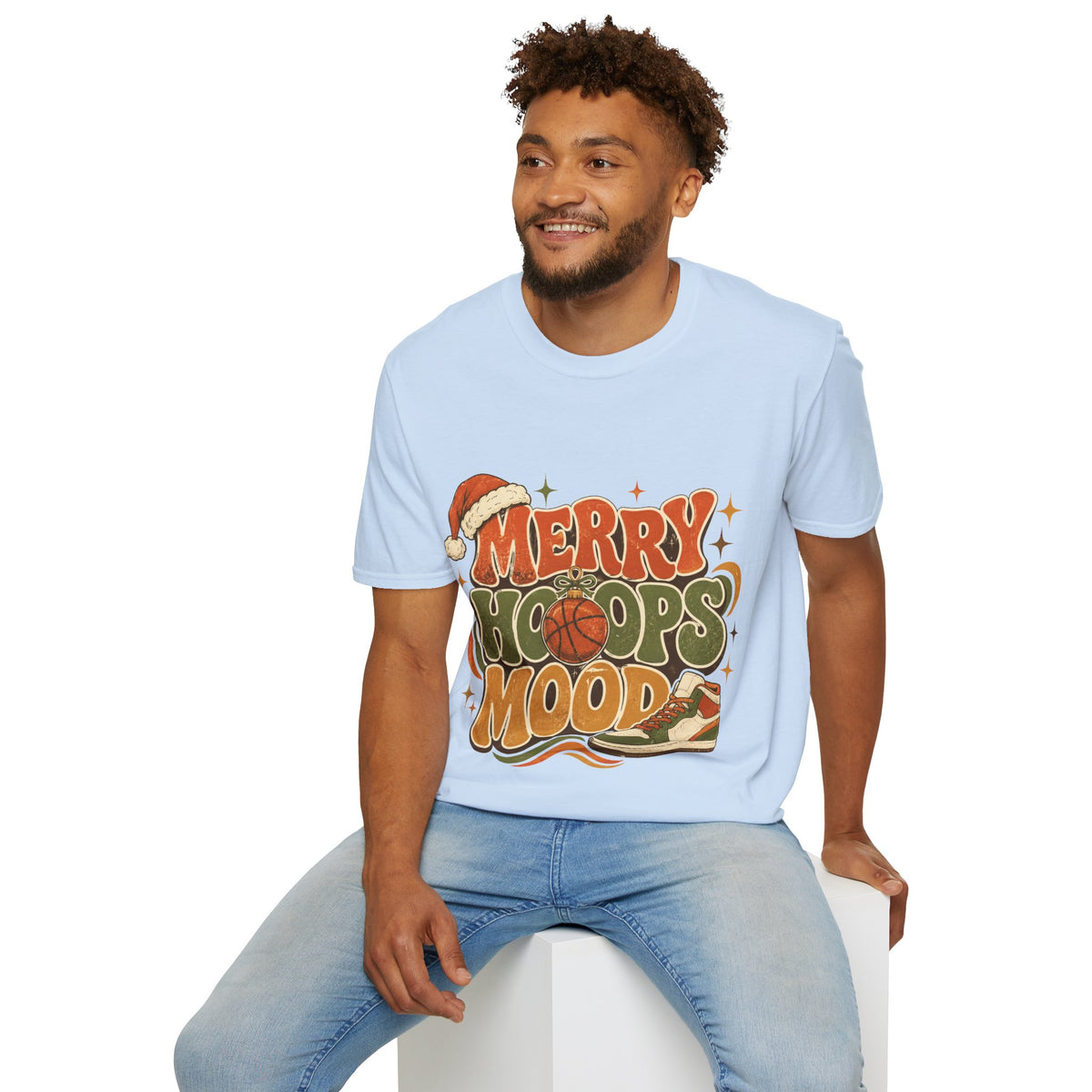 Merry Hoops Mood T-Shirt — Retro Holiday Basketball Christmas Tee