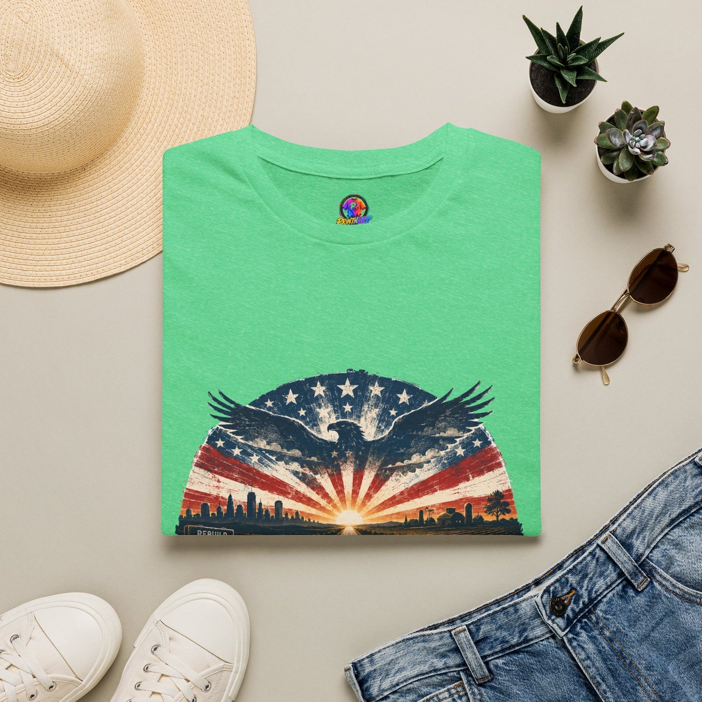 Patriotic Eagle T-Shirt — United States Skyline Vintage Flag Design
