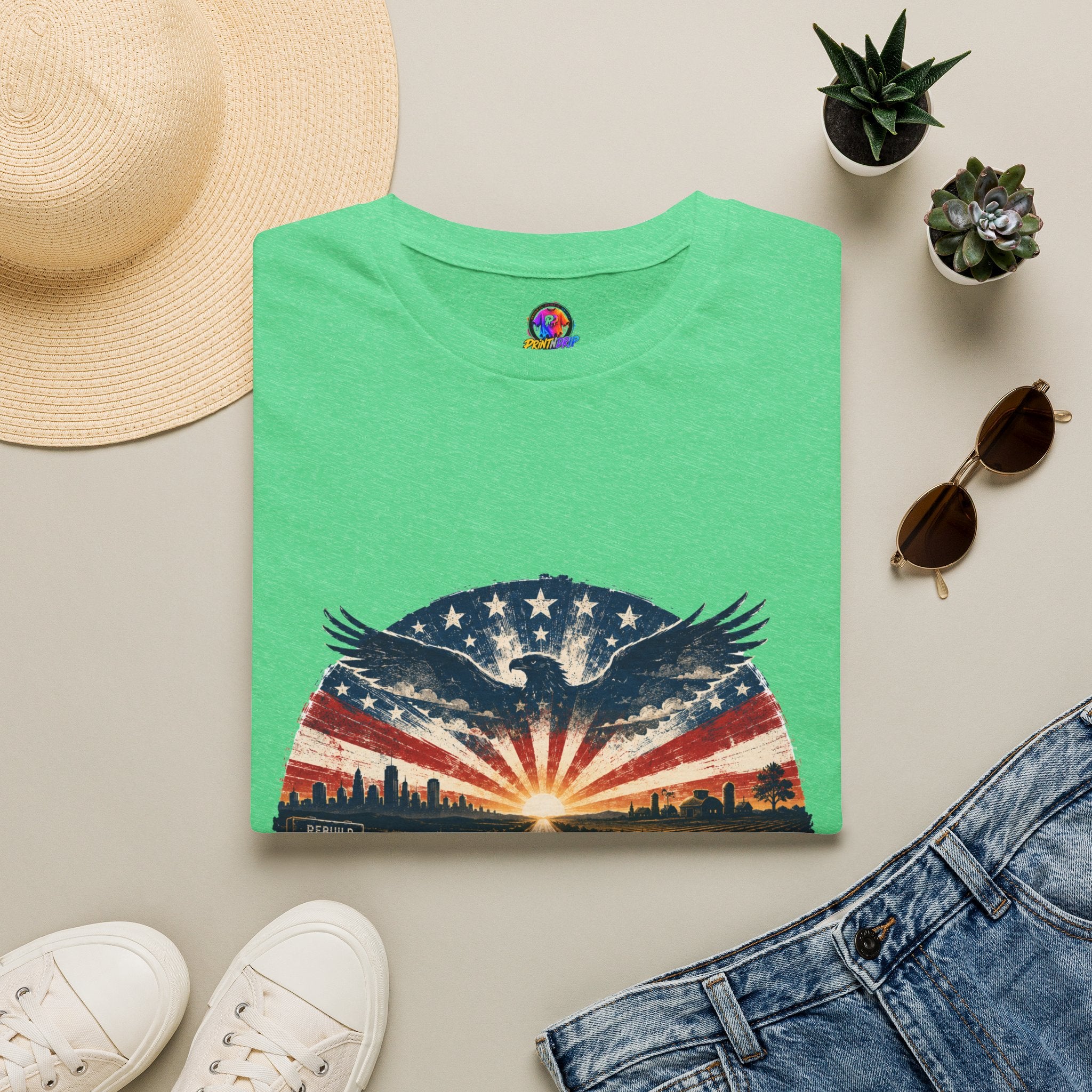 Patriotic Eagle T-Shirt — United States Skyline Vintage Flag Design