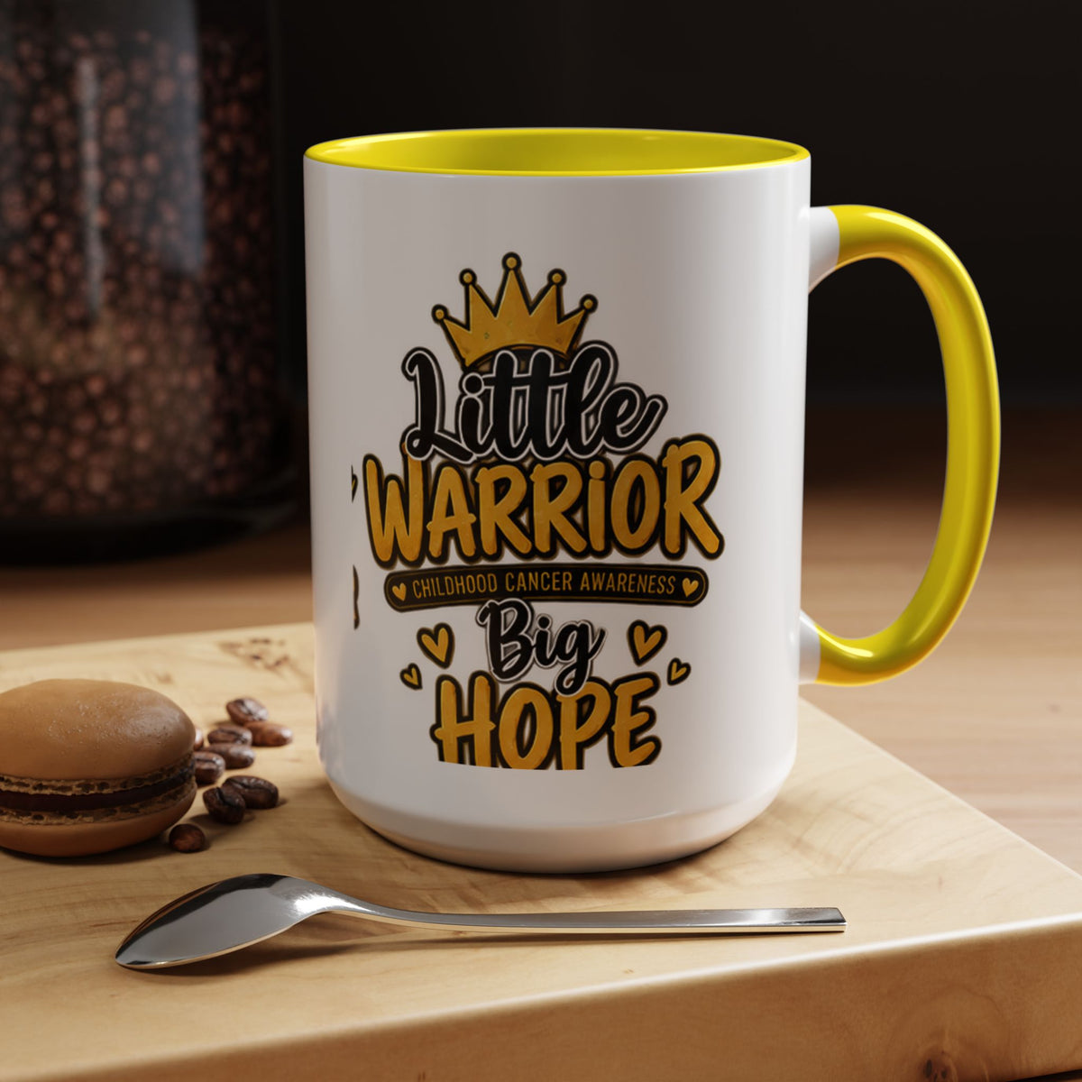 Little Warrior Childhood Cancer Awareness Coffee Mug – "Big Hope" Accent Mug