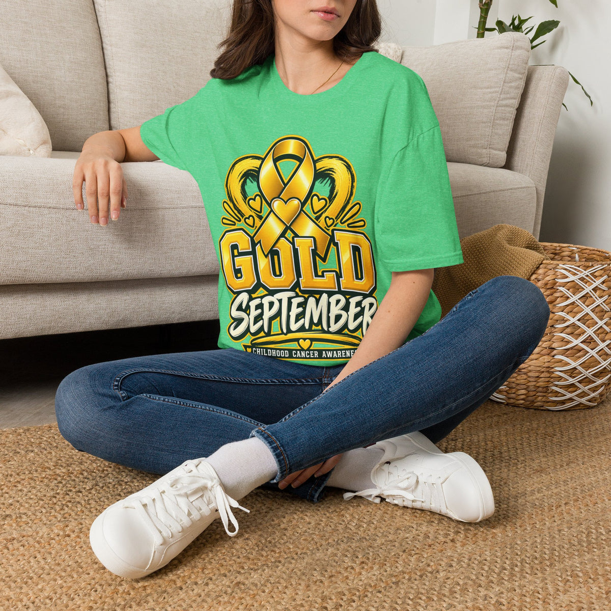 Gold September T-Shirt — Childhood Cancer Awareness Ribbon Tee