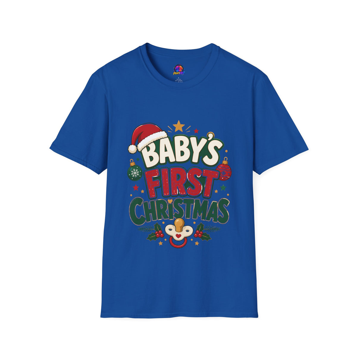 Baby's First Christmas T-Shirt — Festive Santa Hat & Ornaments Holiday Tee