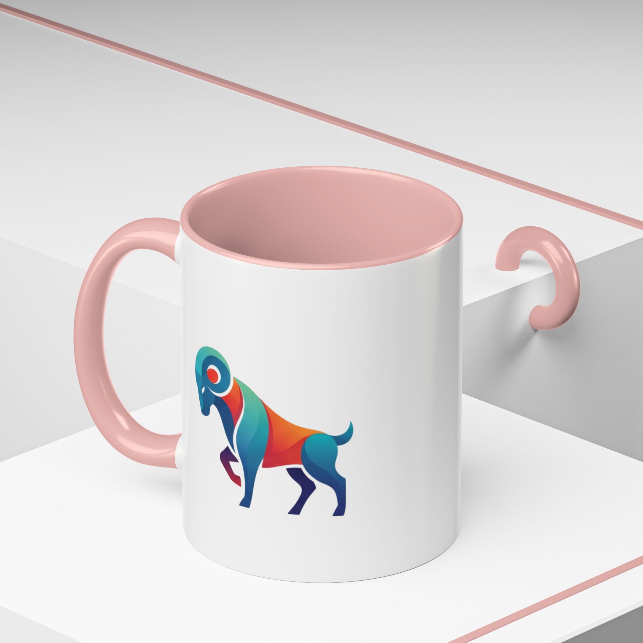 Colorful Ram Accent Coffee Mug — Geometric Zodiac Aries Design