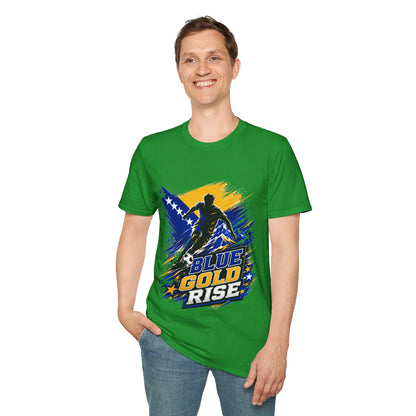 Bosnia Football T‑Shirt - "Blue Gold Rise" Soccer Graphic Tee