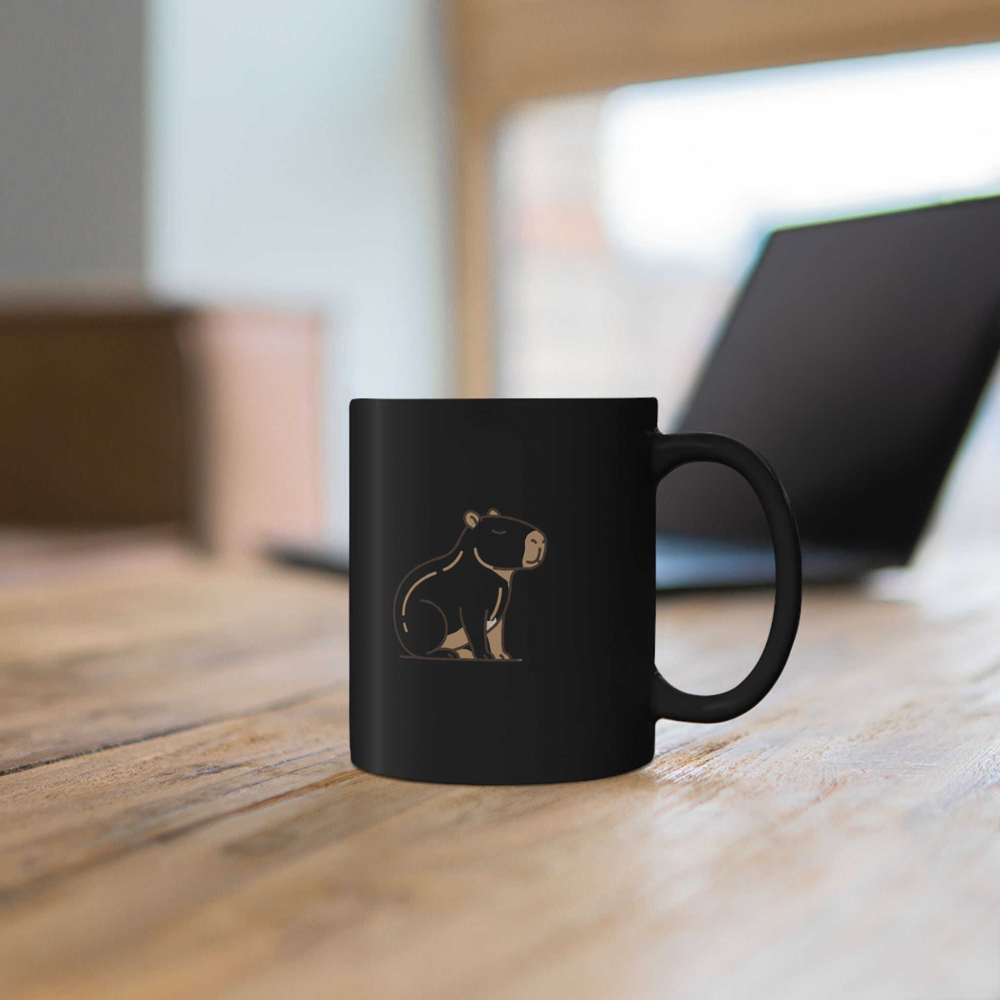 Funny Black Coffee Mug with Minimalist Bear Graphic – Cute Woodland Animal Gift