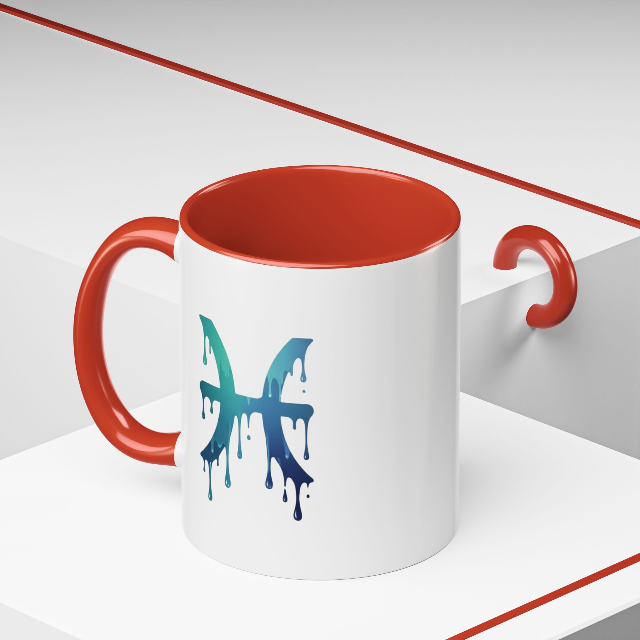 Pisces Zodiac Accent Coffee Mug — Dripping Teal Blue Astrology Gift