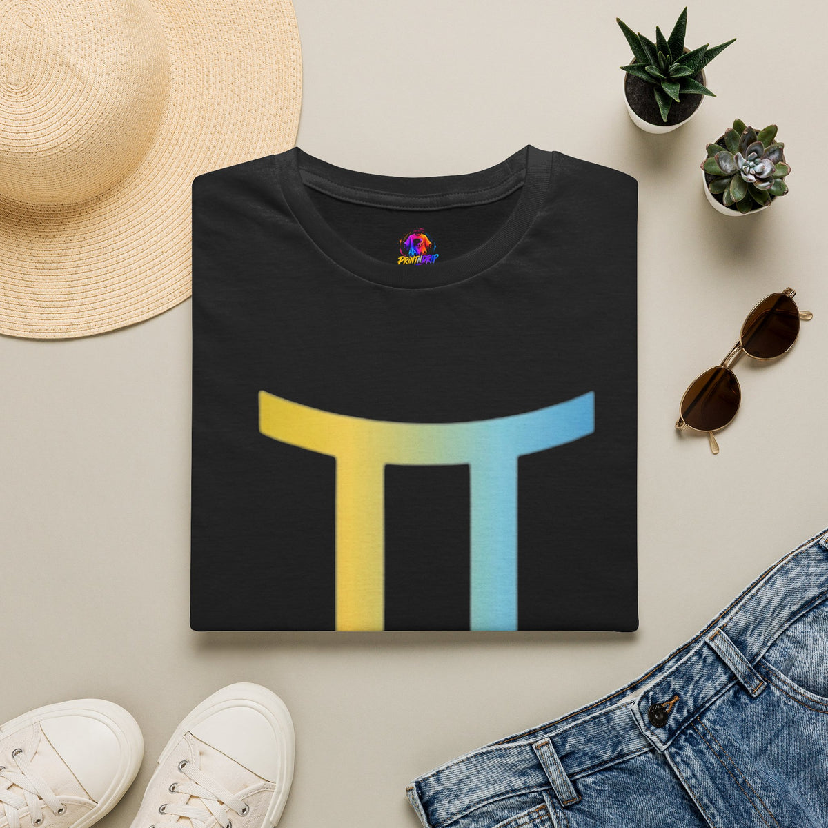 Gemini Drip Zodiac T-Shirt — Rainbow Gemini Symbol Tee
