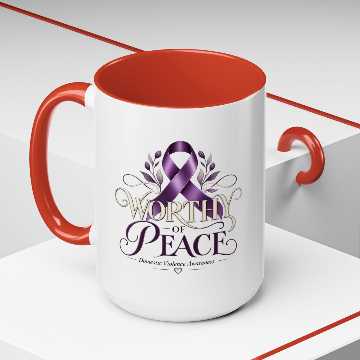 Worth of Peace Accent Coffee Mug — Domestic Violence Awareness Ribbon (11/15oz)