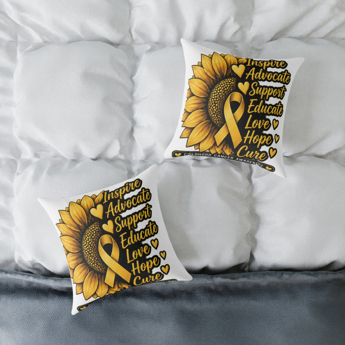 Childhood Cancer Sunflower Awareness Pillow — Inspire Advocate Support Educate Love Hope Cure