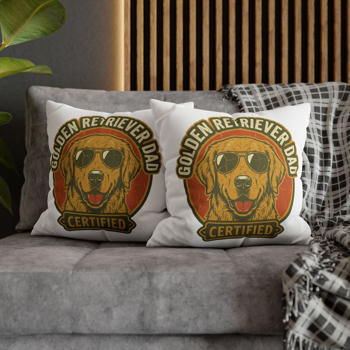 Funny Golden Retriever Dad Pillowcase — "Certified" Dog Lover Throw Pillow Cover