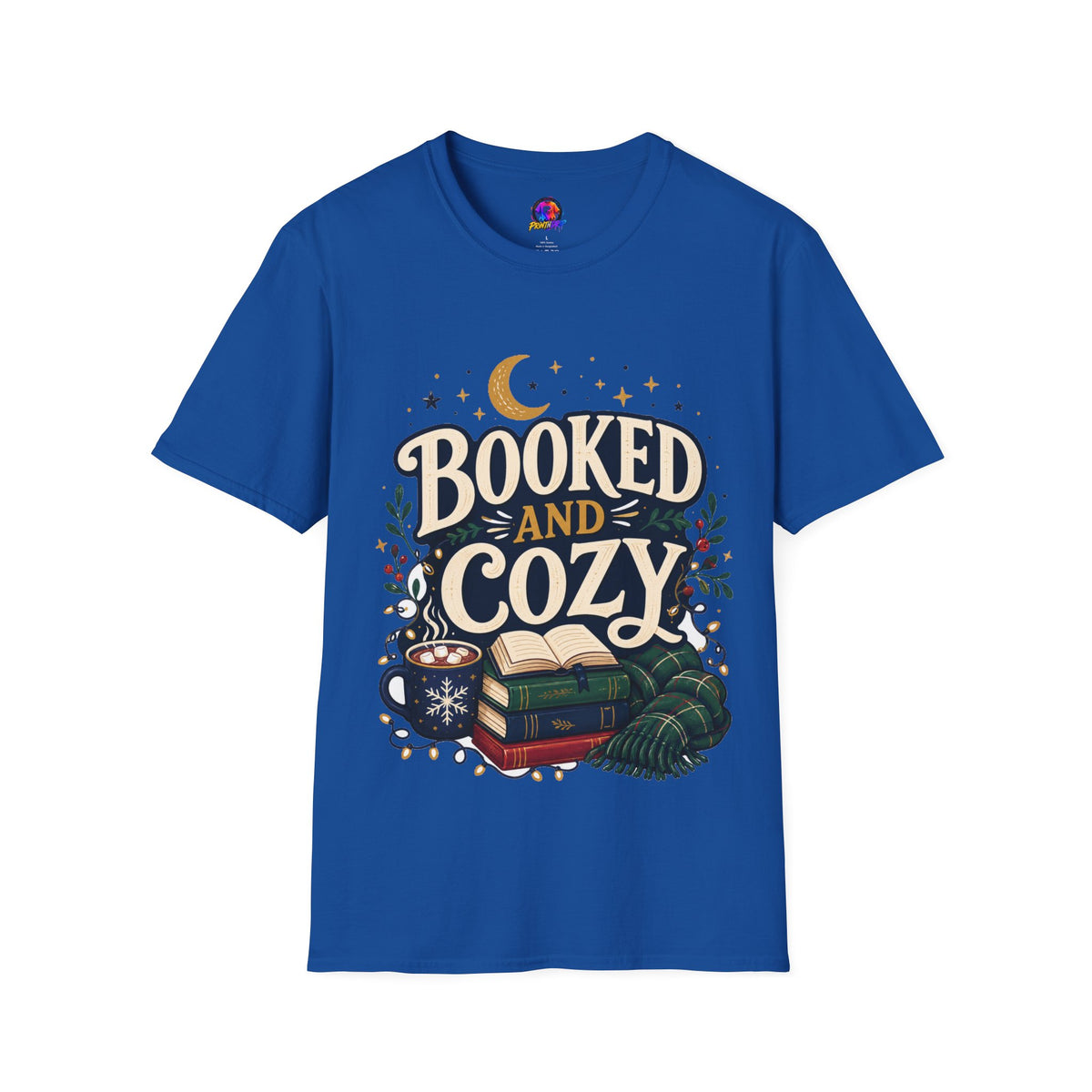 Booked and Cozy T-Shirt — Cozy Reading Graphic Tee (Books, Moon & Stars)