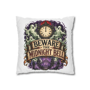 Halloween Beware the Midnight Bell Pillowcase — Haunted Clock & Ghosts Decorative Throw Pillow