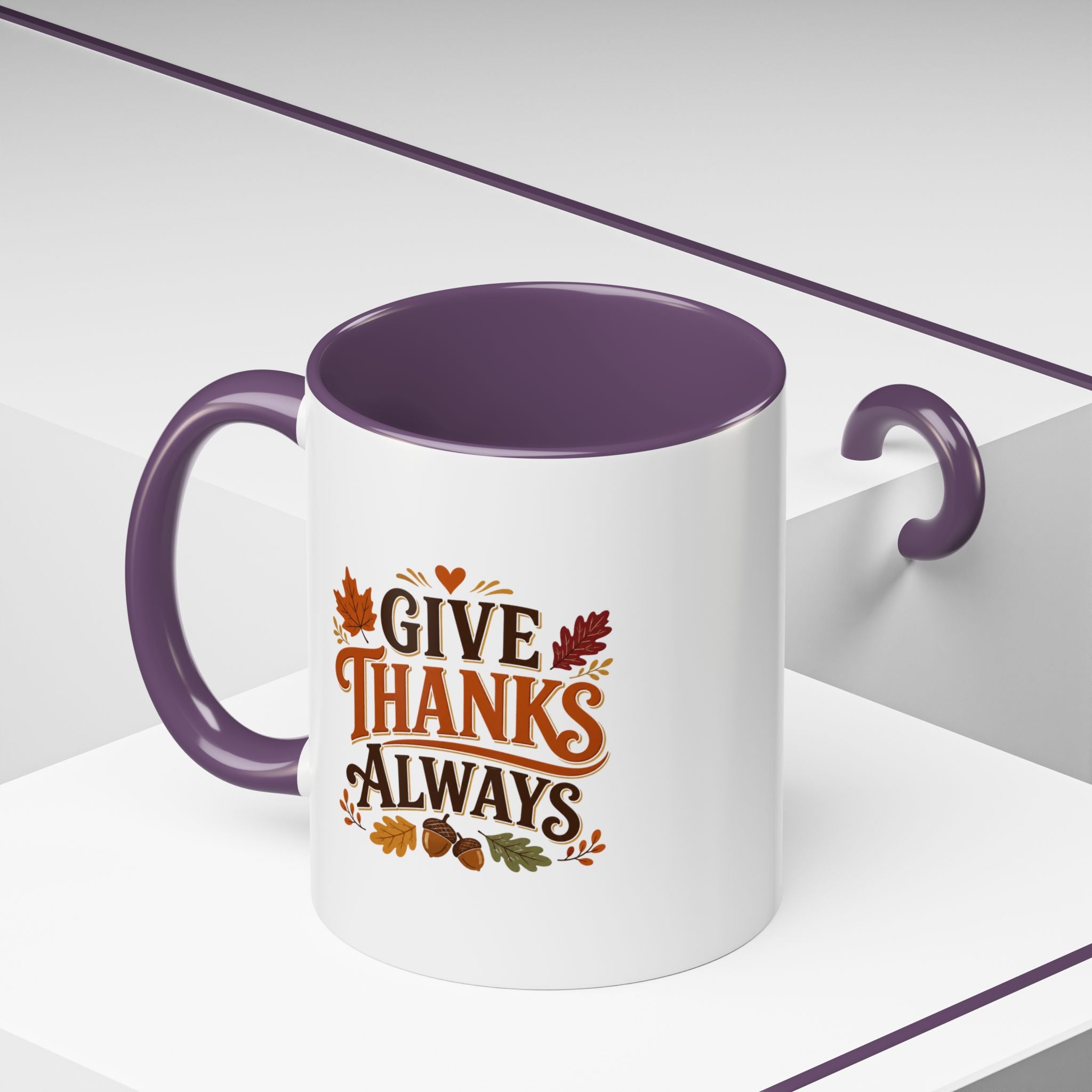 Thanksgiving Mug Give Thanks Always Accent Coffee Mug — Thanksgiving Autumn Ceramic Mug