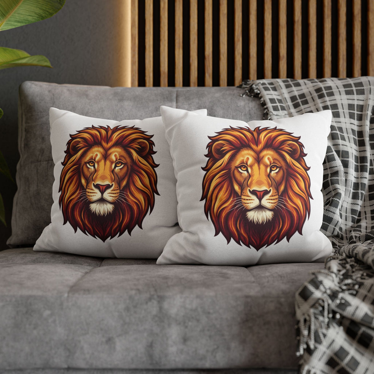 Leo Zodiac Spun Square Pillowcase Lion Face Decorative Pillowcase
