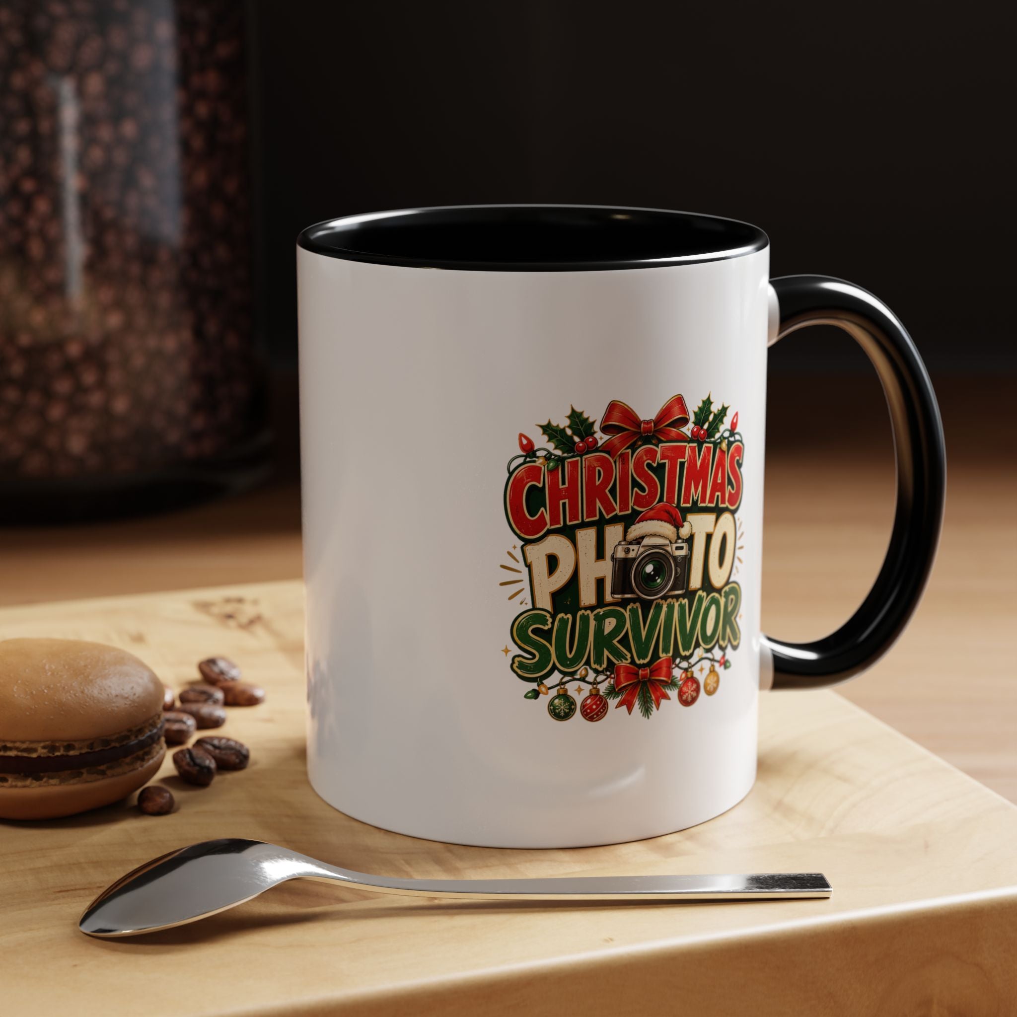 Christmas Photo Survivor Accent Coffee Mug — Holiday Photographer Gift