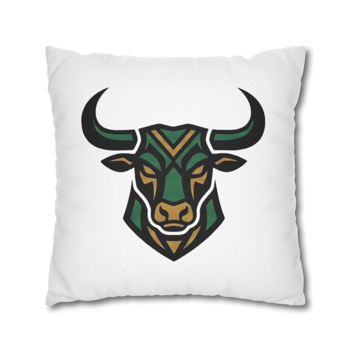 Taurus Geometric Bull Throw Pillowcase — Green Tribal Bull Accent Pillow