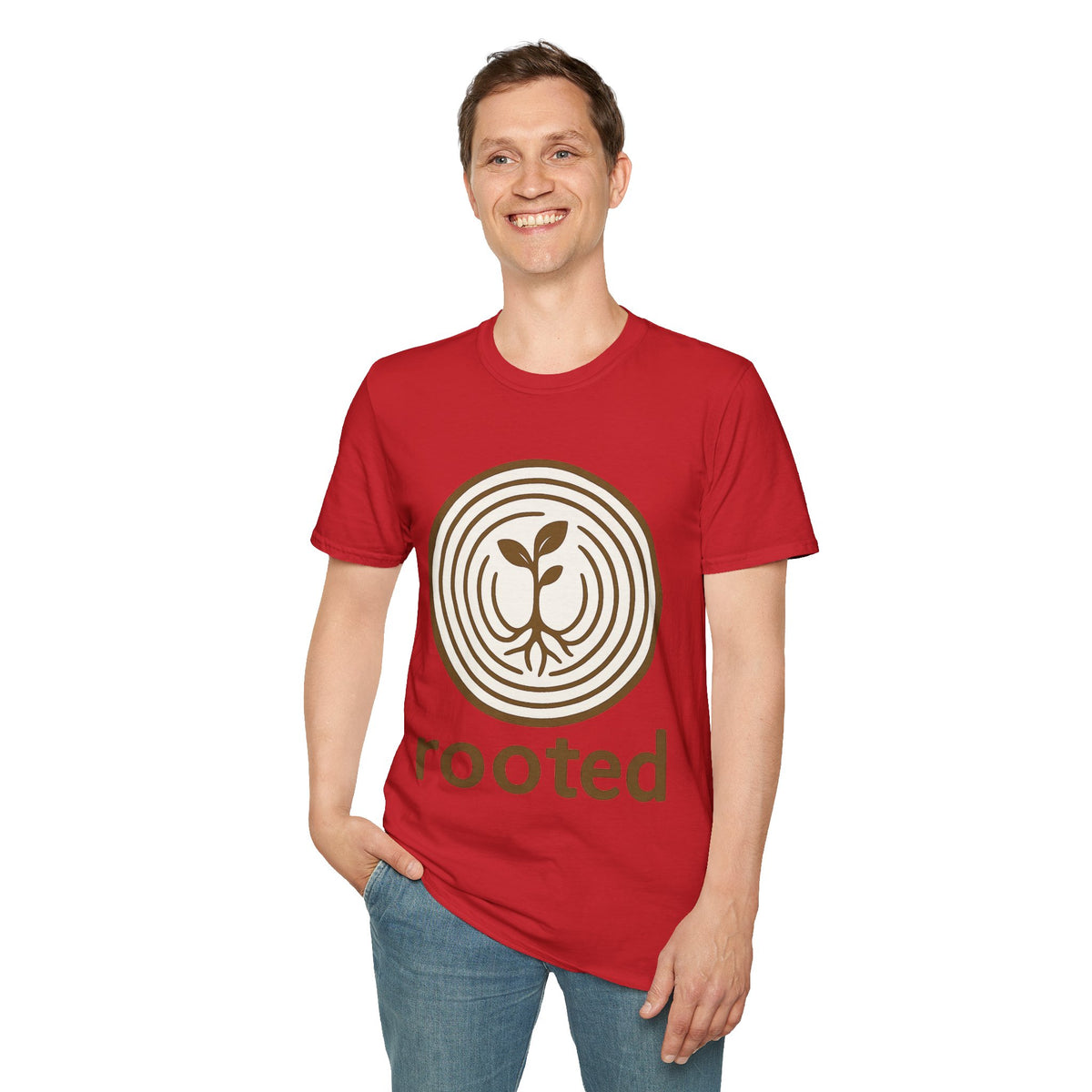 "Rooted" Retro Tree Ring Sapling Tee - Minimalist Earthy Growth Nature White T-Shirt - Trending Now - September 2026