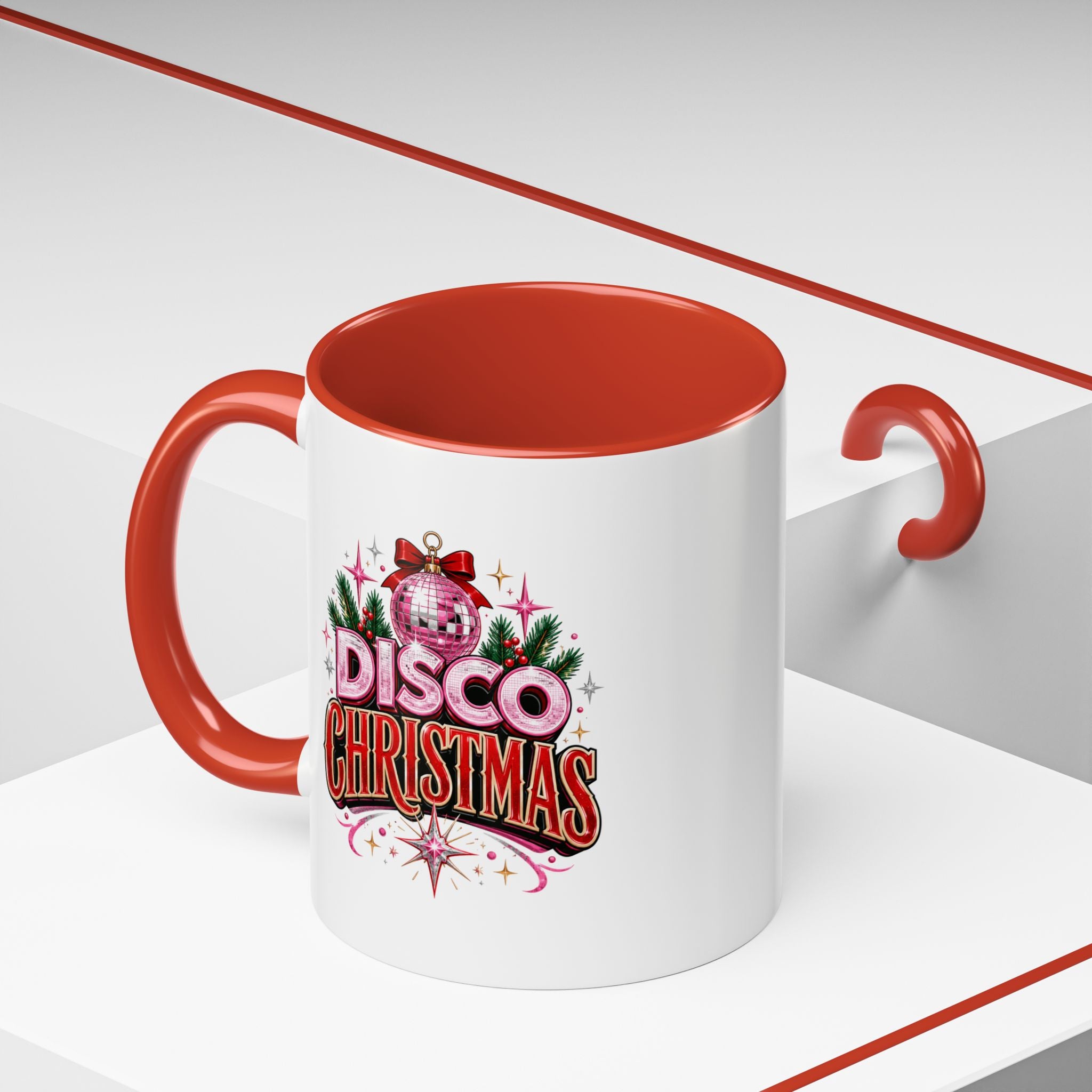 Disco Christmas Coffee Mug — Retro Holiday Disco Ball Christmas Tree Accent Mug