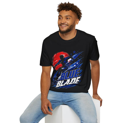 Japan T-Shirt — Blue Blade Soccer Graphic Tee (Red & Blue Starburst)