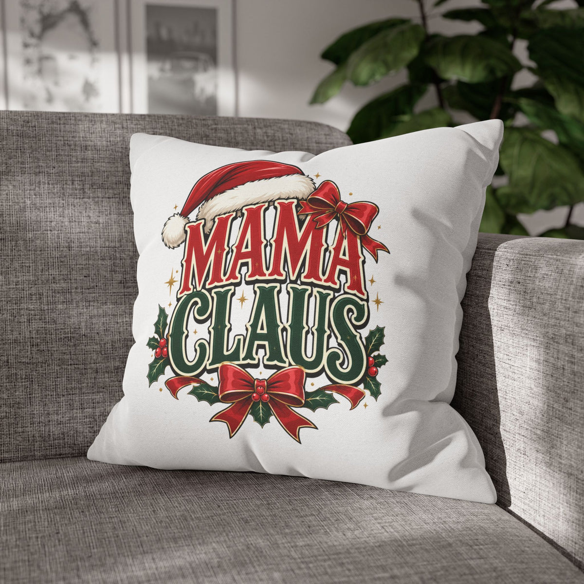 Christmas Mama Claus Holiday Throw Pillowcase — Christmas Decorative Square Pillow Cover