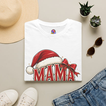 Mama Claus T-Shirt — Festive Christmas Mom Tee with Santa Hat & Bow