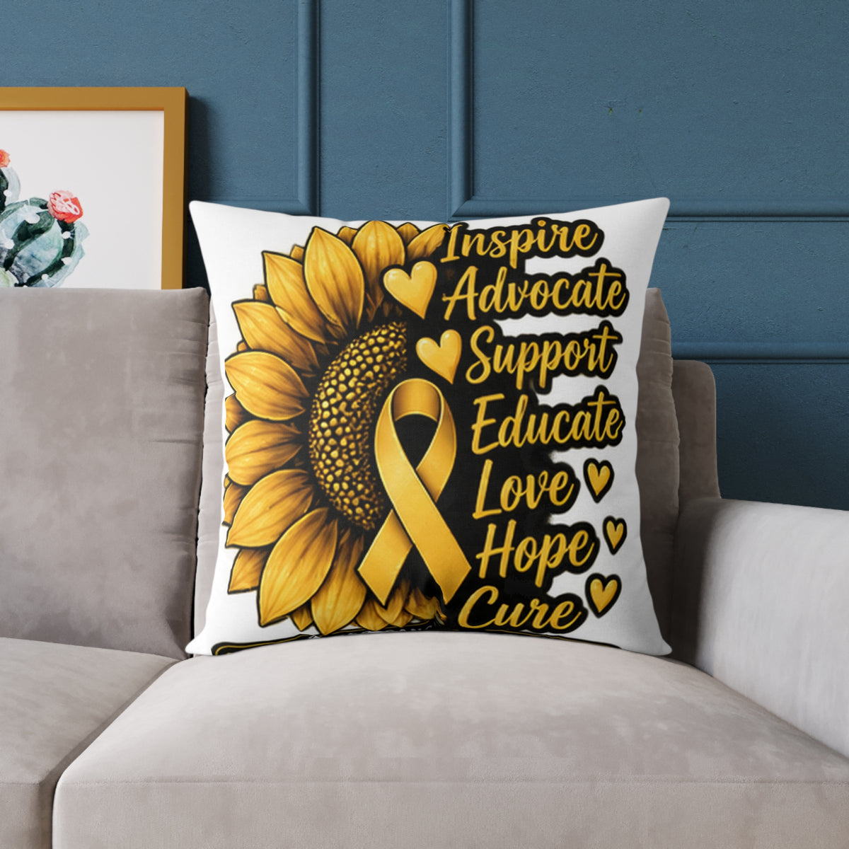 Childhood Cancer Sunflower Awareness Pillow — Inspire Advocate Support Educate Love Hope Cure