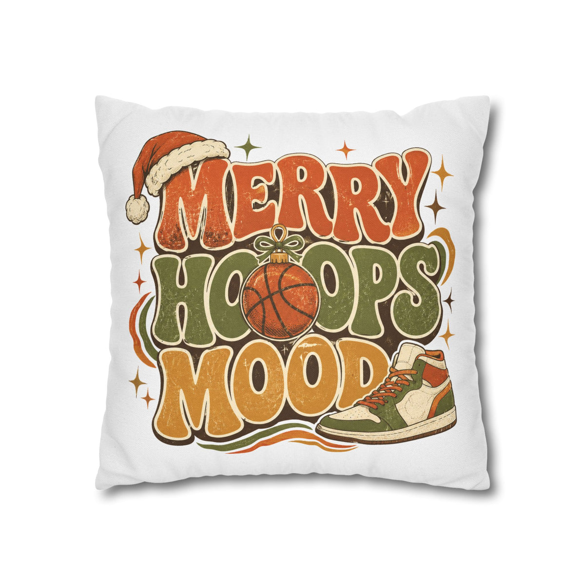 Merry Hoops Mood Holiday Pillowcase Modern Day Christmas  — Basketball Christmas Decorative Throw Pillowcase