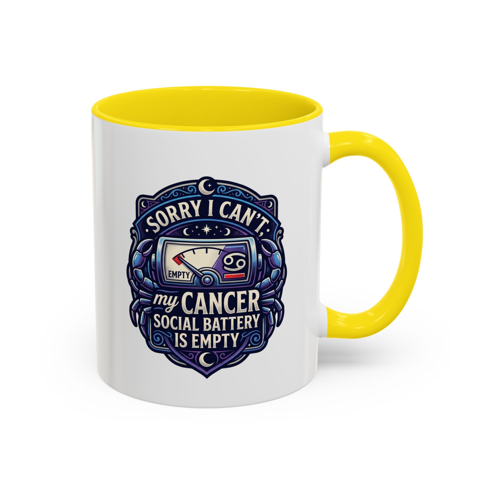 Accent Coffee Mug — “Sorry I Can’t My Cancer Social Battery Is Empty” Support Awareness Mug