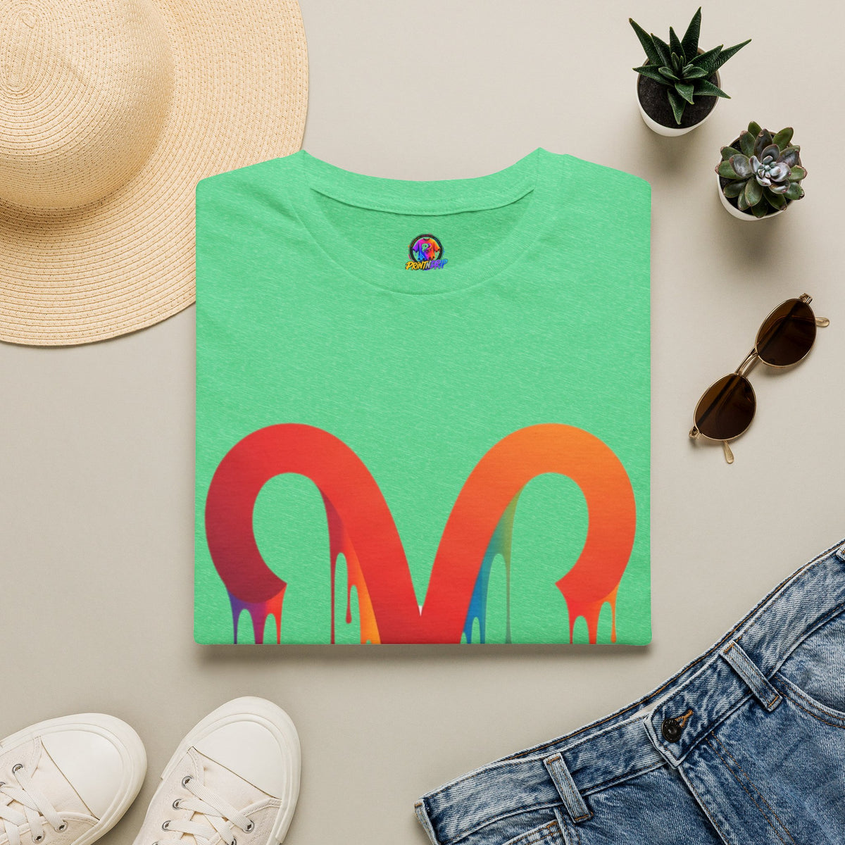 Aries Rainbow Drip T-Shirt — Colorful Dripping Zodiac Graphic Tee