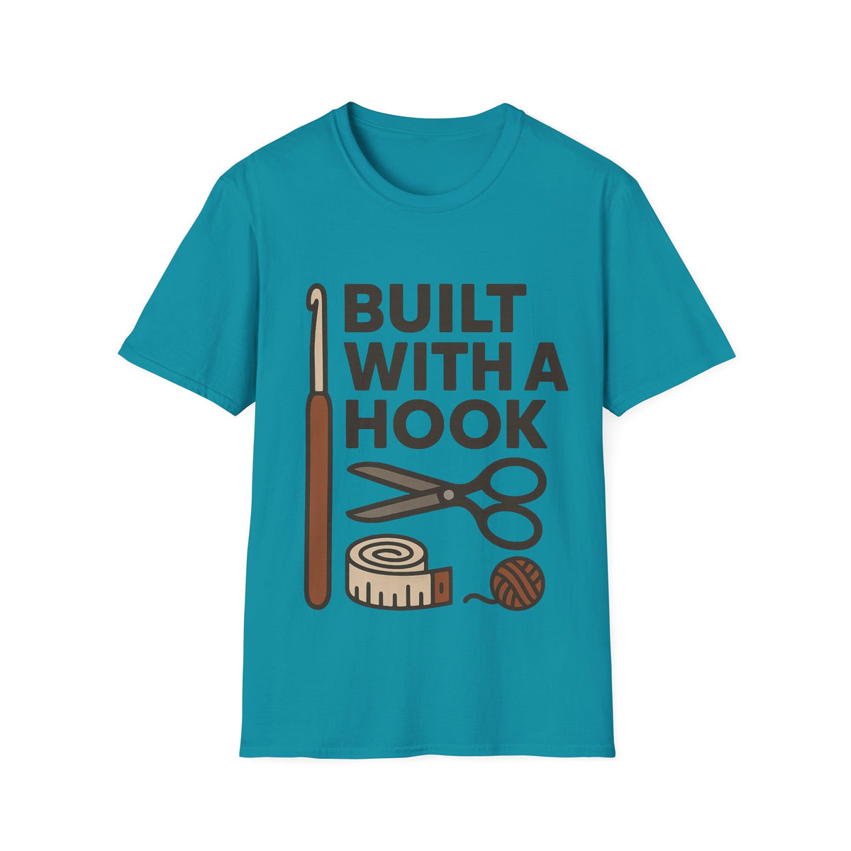 "Built With A Hook" Funny Crochet Graphic Tee - Minimalist Yarn Maker Crafting White T-Shirt - Trending Now - September 2026