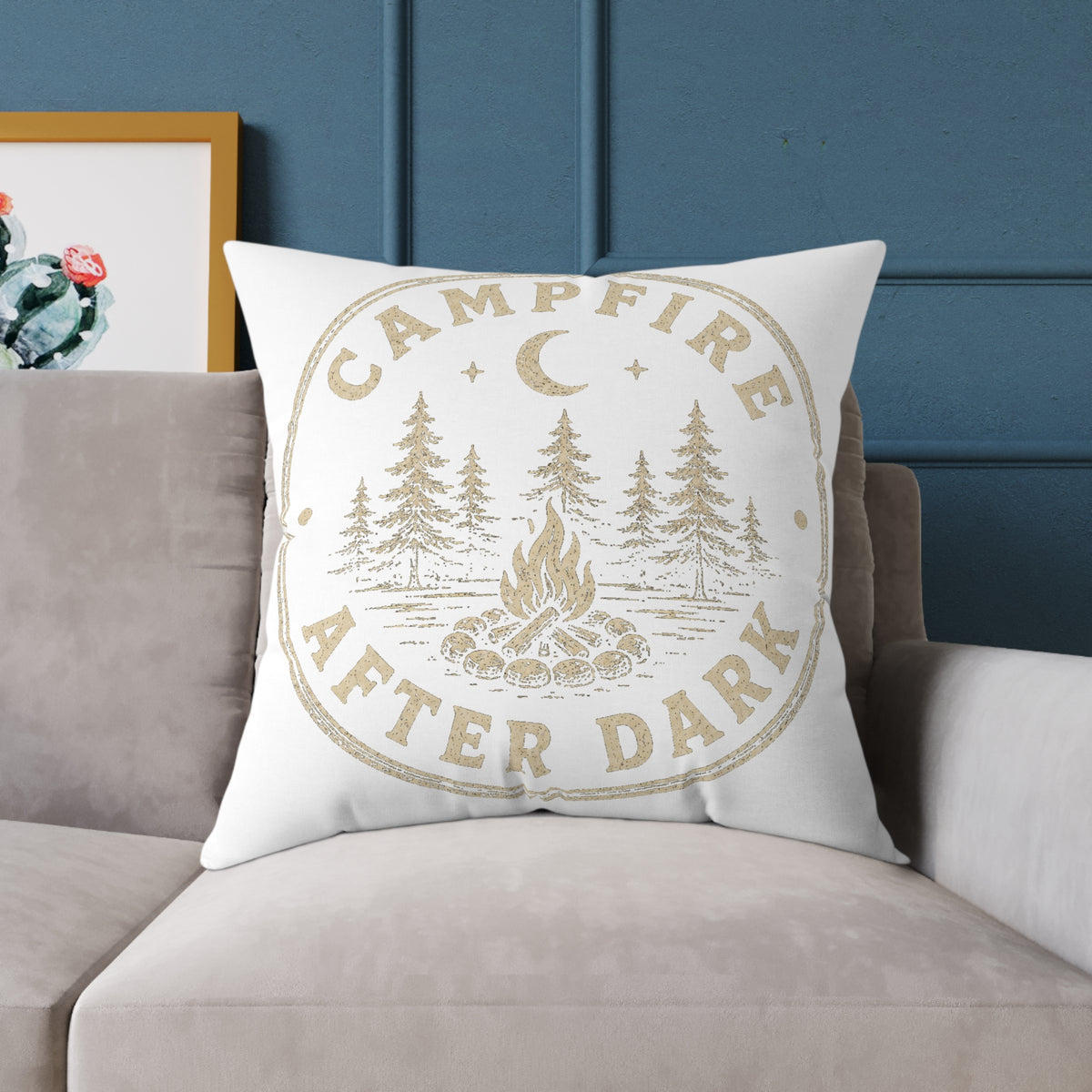 Campfire After Dark Throw Pillow Milo Bailey Dog Dad Mom — Outdoor Camping Decorative Pillow