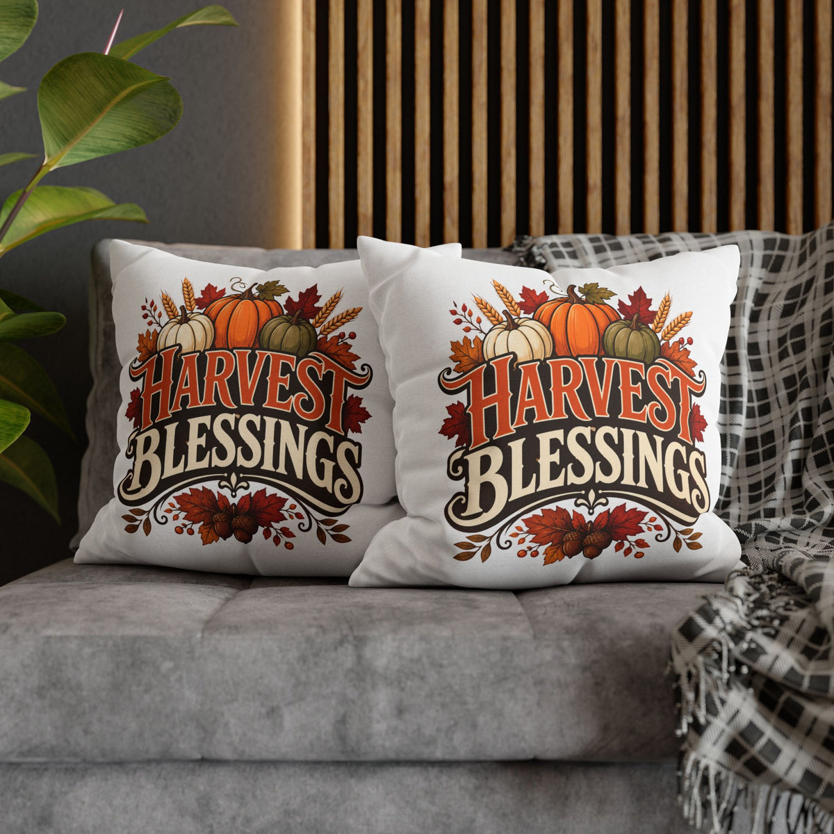 Thanksgiving Harvest Blessings Throw Pillowcase — Autumn Pumpkin Fall Decor