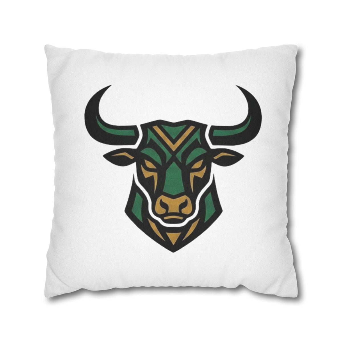 Taurus Geometric Bull Throw Pillowcase — Green Tribal Bull Accent Pillow