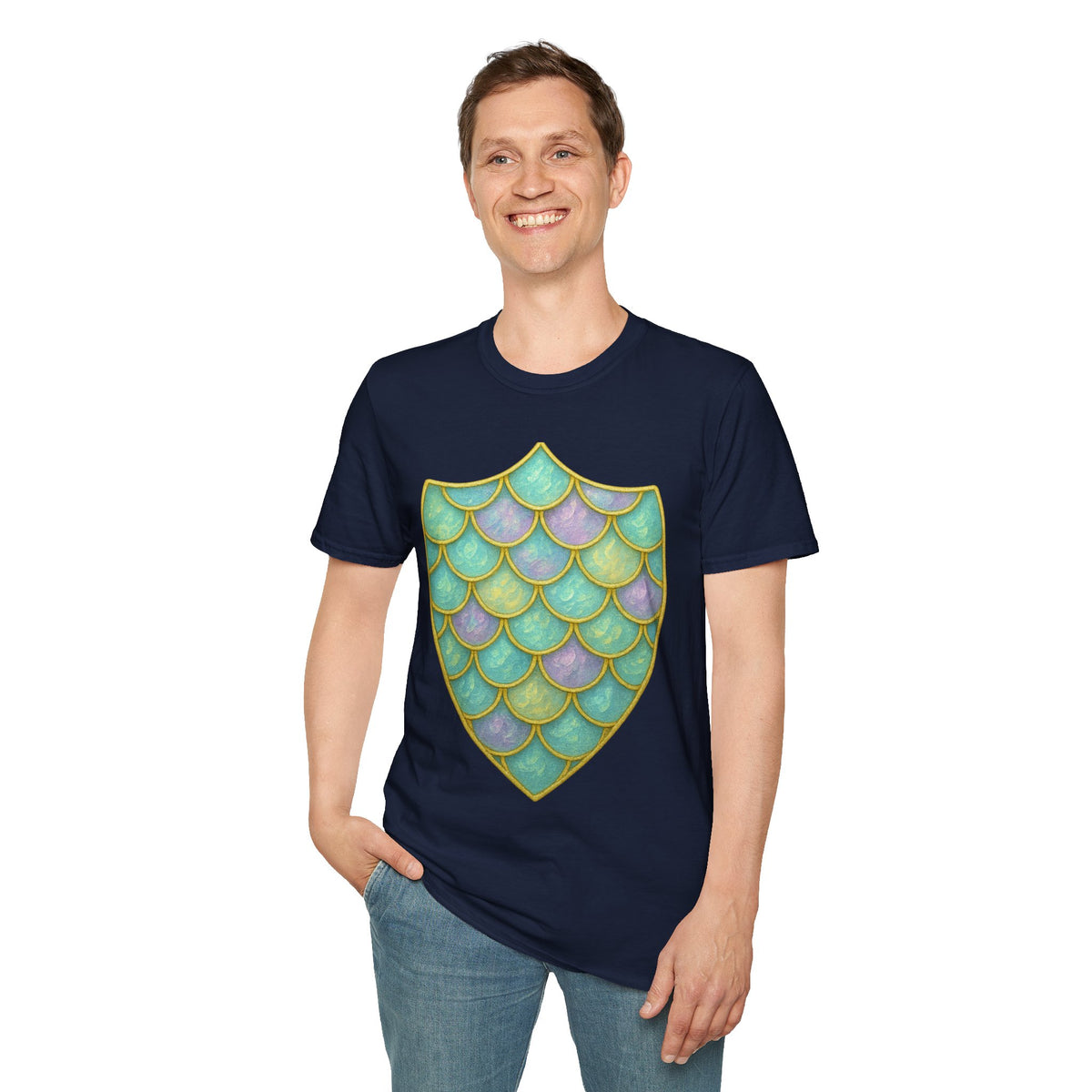 Mermaid Scale Shield T-Shirt — Iridescent Aquamarine Graphic Tee - Trending Now - September 2026