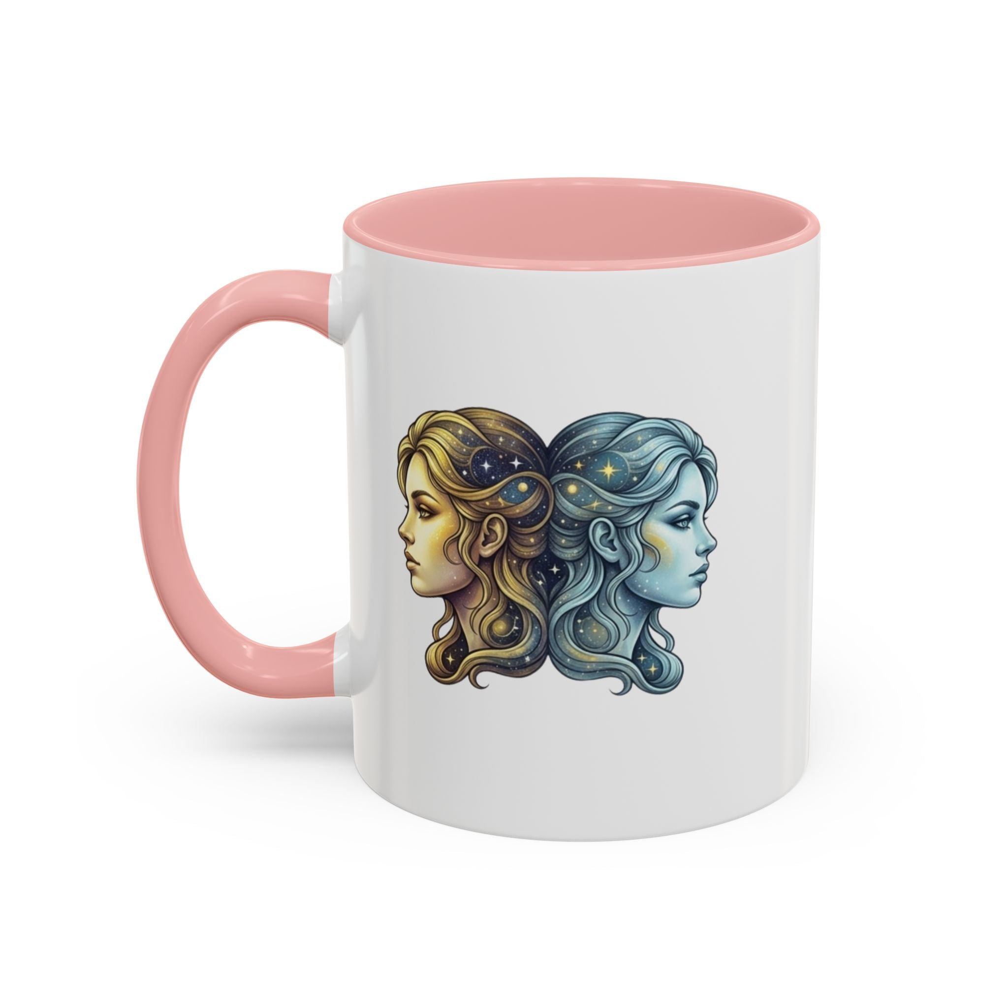 Gemini Zodiac Accent Coffee Mug — Dual Faces Astrology Design