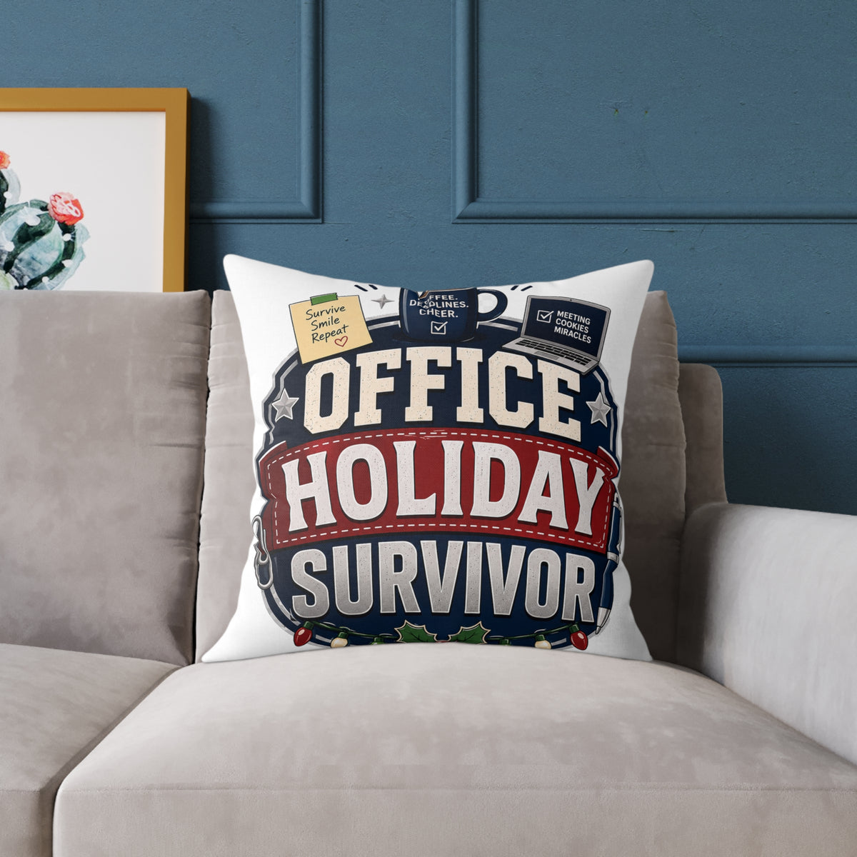 Modern Day Christmas Office Holiday Survivor Pillow