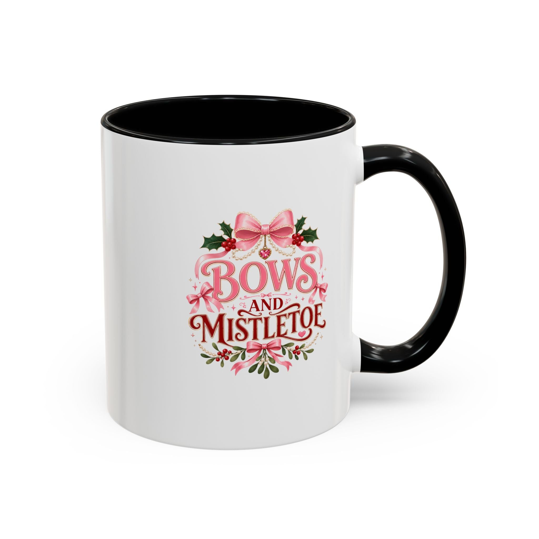 Bows and Mistletoe Accent Coffee Mug — Holiday Floral Christmas Coffee Cup