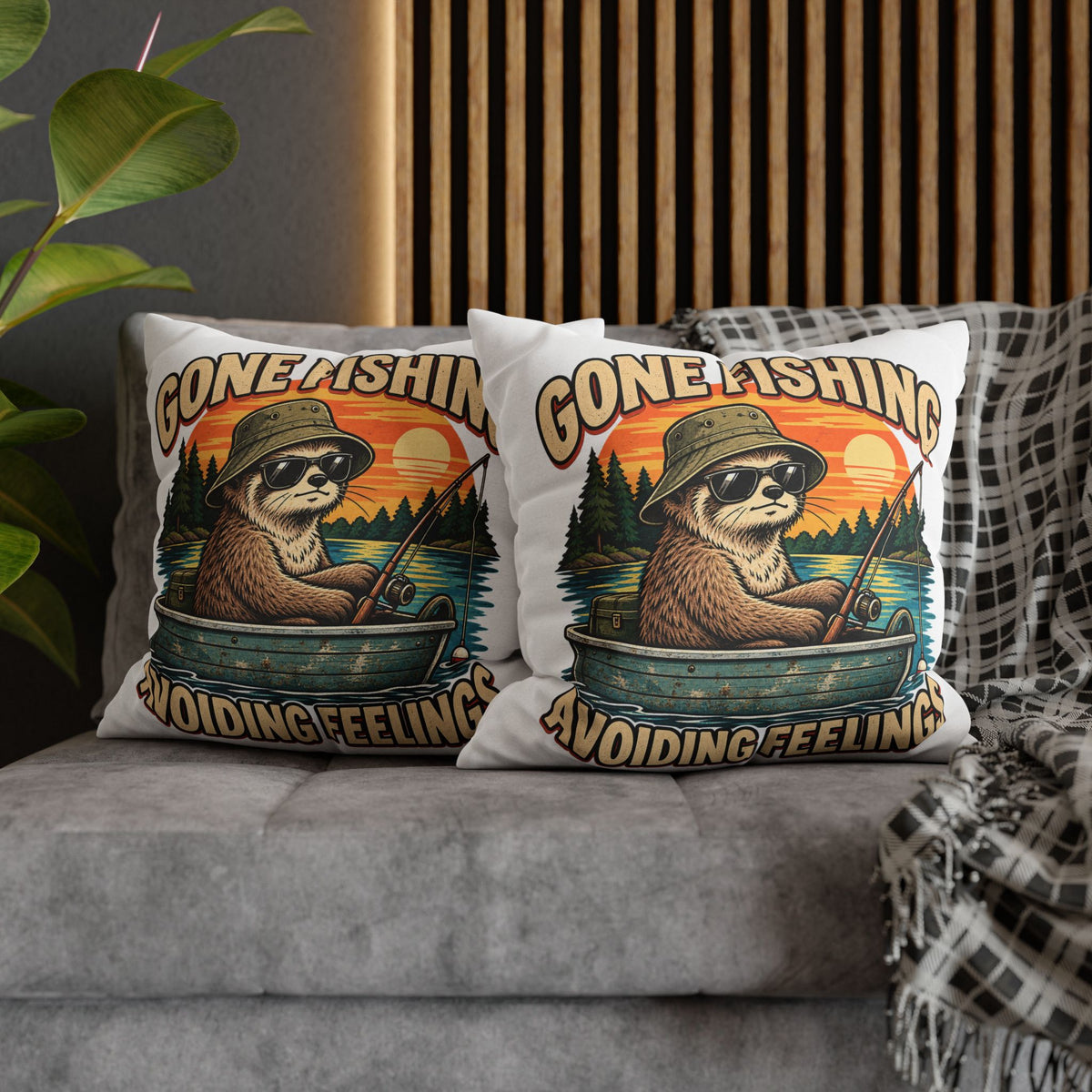 Funny Gone Fishing Avoiding Feelings Decorative Pillowcase