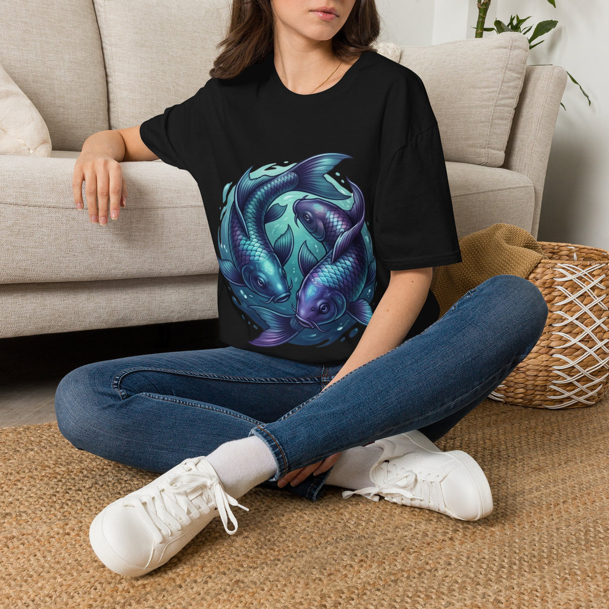 Koi Fish Circle T-Shirt — Artistic Yin Yang Aquatic Tee