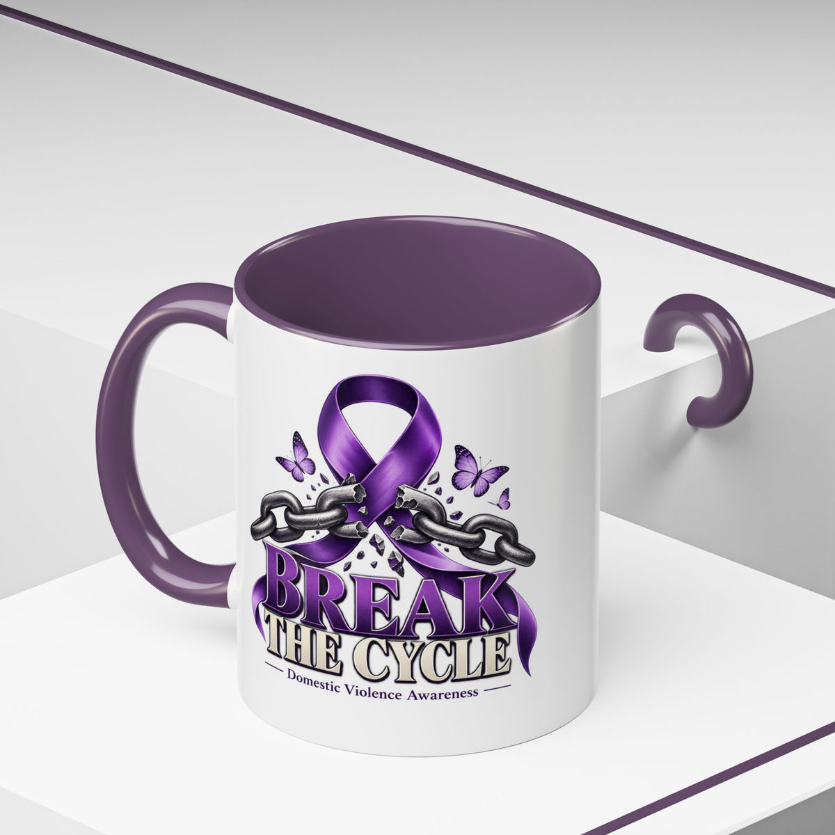 Break the Cycle Coffee Mug – Domestic Violence Awareness Purple Ribbon (11/15oz)