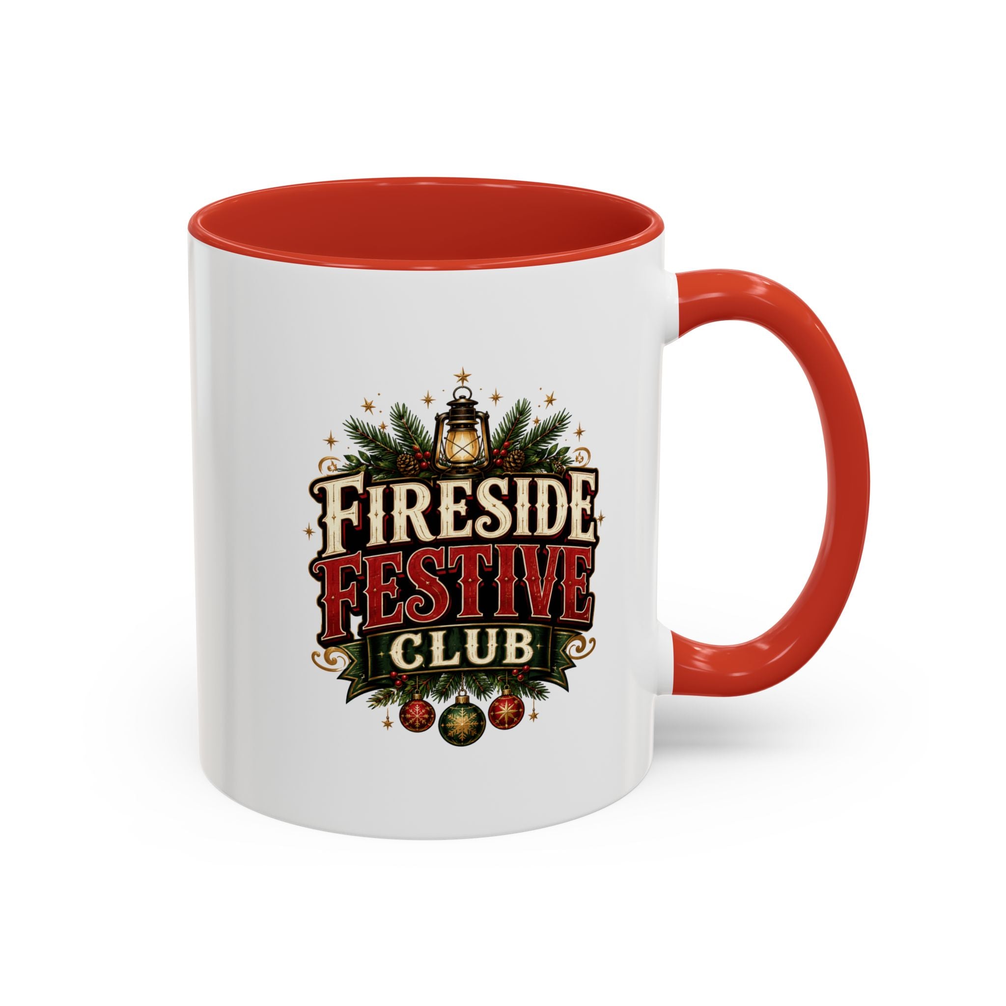 Fireside Festive Club Accent Coffee Mug — Holiday Christmas Hot Cocoa Gift