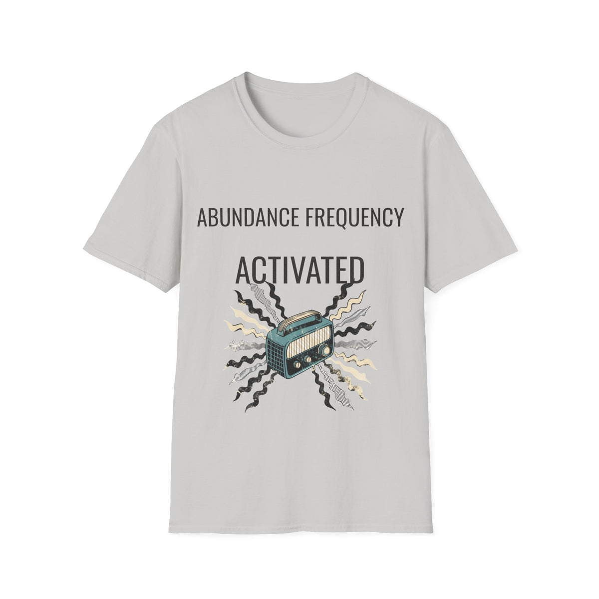 "Abundance Frequency Activated" Retro Radio Tee - Aesthetic Law Of Attraction Manifest White T-Shirt - Trending Now - September 2026